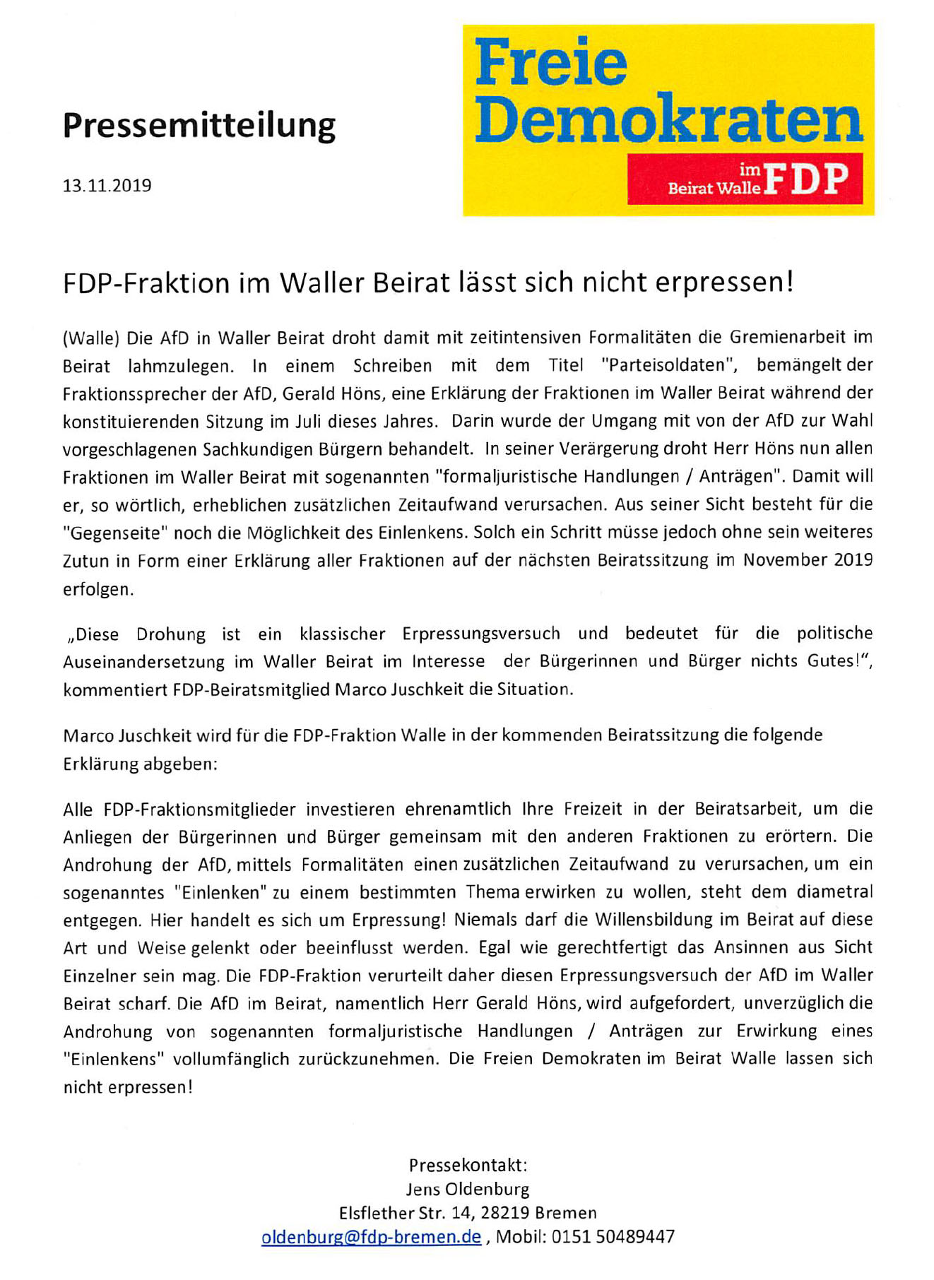 FDP-Pressemitteilung
